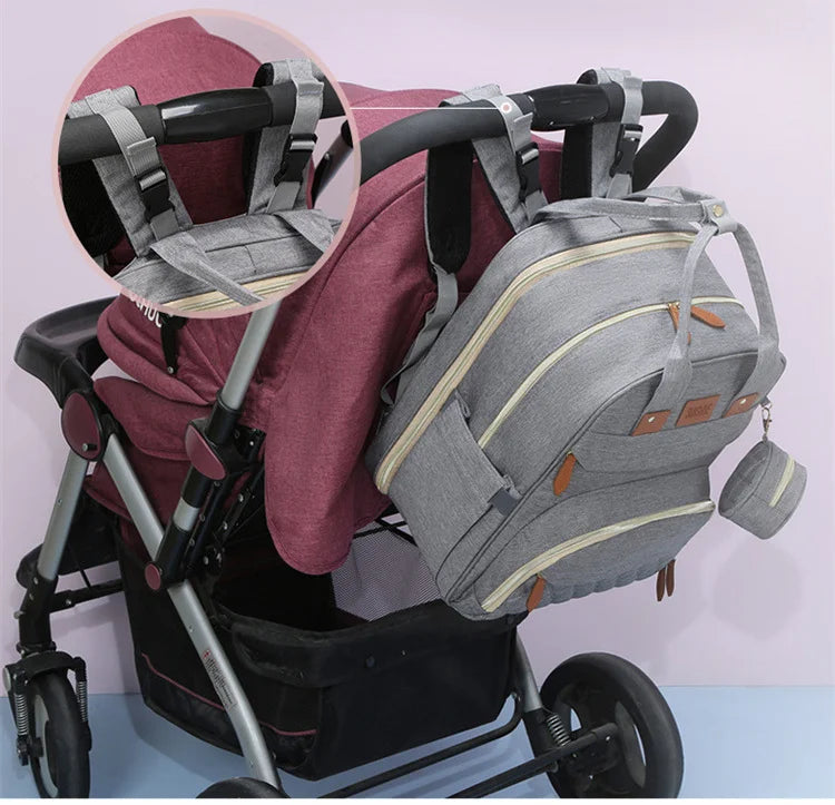 Folding Mommy Bag with USB Port and Shade Cloth Mosquito Net Portable Folding Crib Bed Multi Function Pee Pad Mother Baby Bag