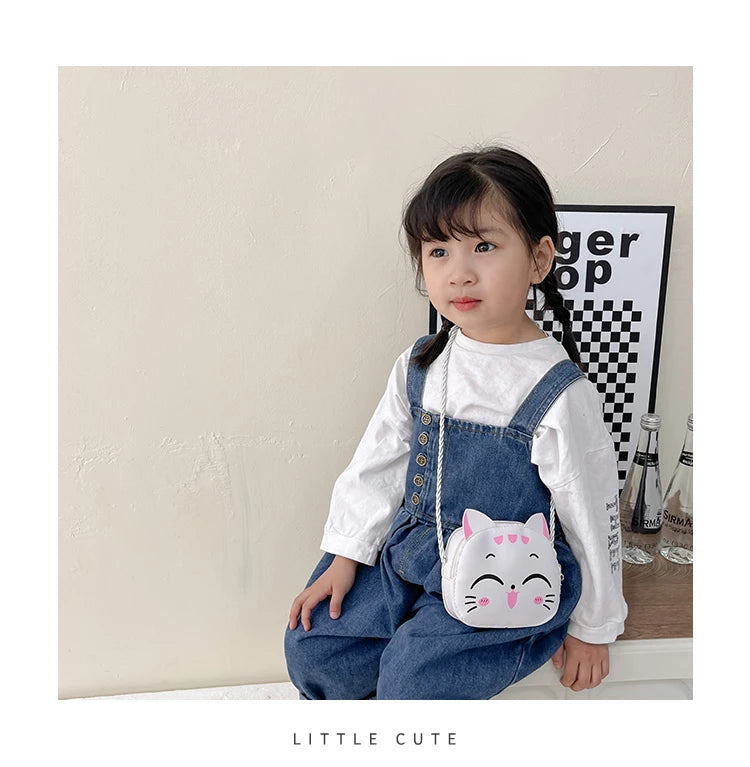 New Outdoor Kids Shoulder Bag PU Leather Cartoon Girls Princess Handbag Cute Cat Travel Baby Mini Coin Purse Messenger Bags