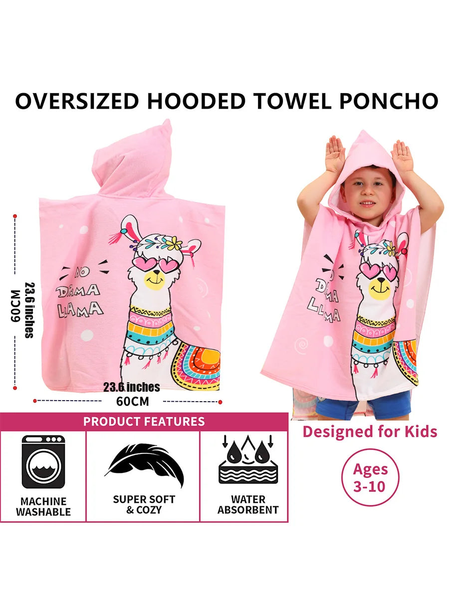 80-130cm Kids Hooded Bath Beach Poncho Towels Baby Quick Dry Bathrobe Child Cartoon Poncho Towels Microfiber Swim Cover-ups
