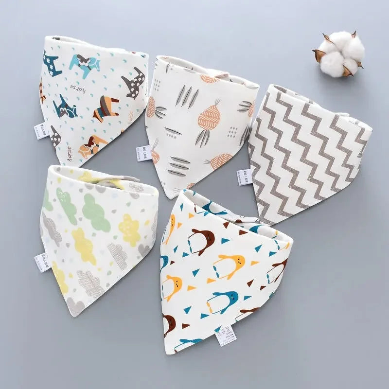 5pcs Pure Cotton Bandana Waterproof Bibs Baby Saliva Towel Triangle Scarf Newborn Boys Girls Absorbent Cloth Bib Saliva Scarf