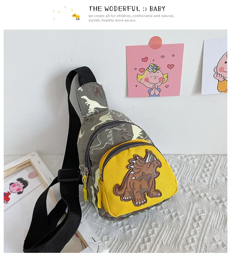 Kids Waist Bags Cartoon Dinosaur Print Outdoor Travel High Capacity Crossbody Zipper Bag Girl Boy Gift Children Chest Pouch Pack