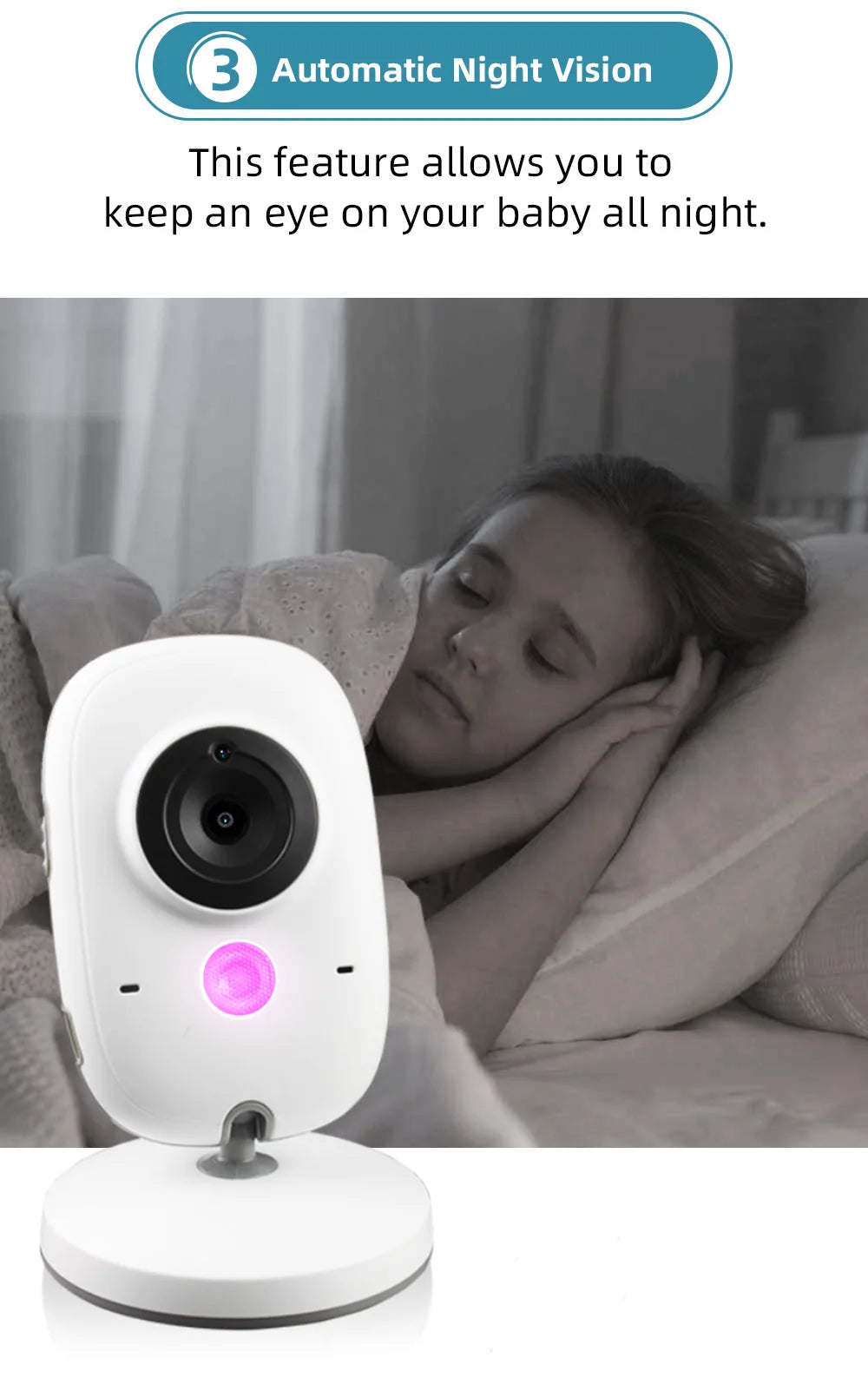 TakTark 3.2 Inch Wireless Video Baby Monitor With Lullabies Auto Night Vision Two Way Intercom Temperature Monitoring Babysitter