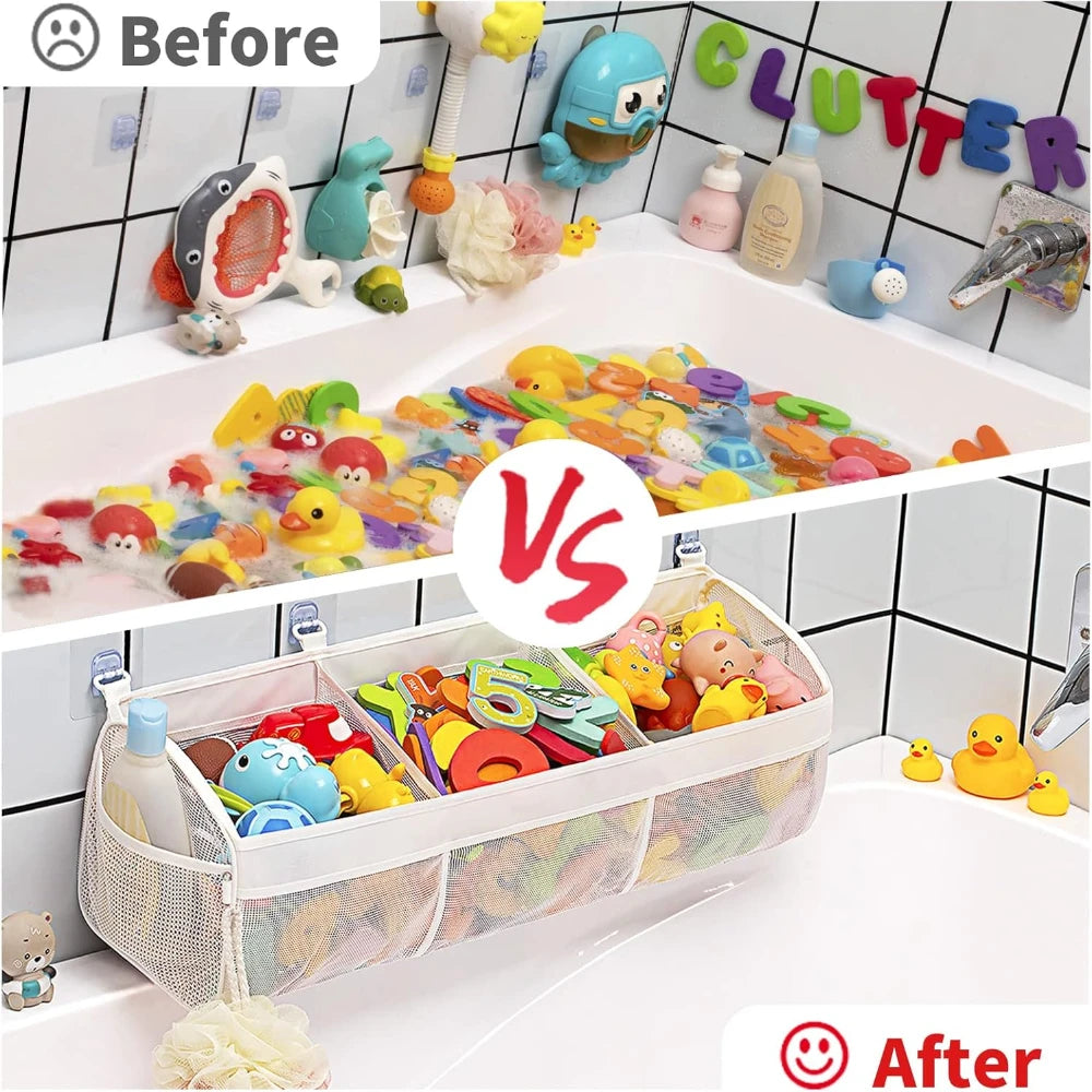 3 Compartment Horizontal Large Openings Bath Toy Organizer for Tub, Capacity Upgrade Bath Storage and Holder,Easy Sorting