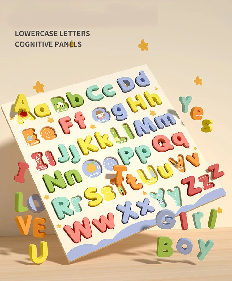Wooden Educational Abc Puzzle Upper Case and Lower Case Letters for Birthday Gifts Boys Girls Family Game Children Preschoolers