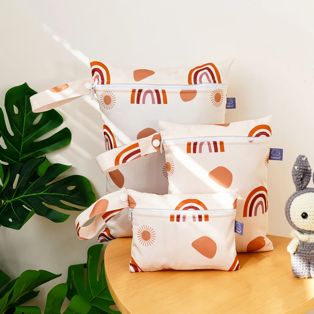 Elinfant Rainbow&Sun Pirnt 3PCS Portable Storage Bag Travel Wash Cosmetic Bag Waterproof Diaper Bag