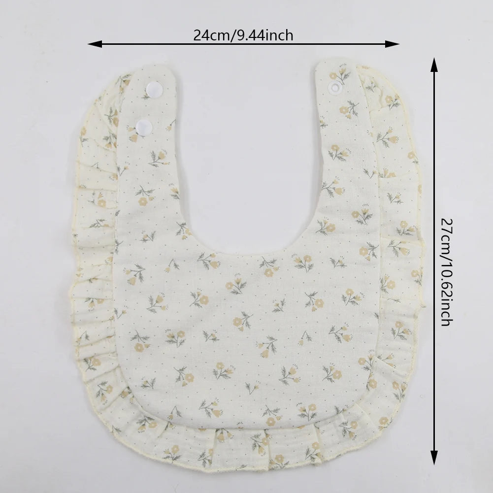 2Pcs/Set Ruffled Edge Muslin Cotton Baby Bibs Hair Bows Girls Headbands Flower Print Saliva Towel Feeding Burp Cloths Scarf