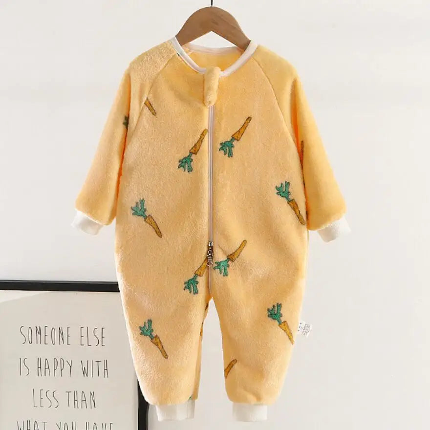 Coral Velvet Pajamas For Boys Girls Thick Flannel Onesies Toddles Warm Jumpsuits Kids Cartoon Blanket Autumn Winter Sleepwear