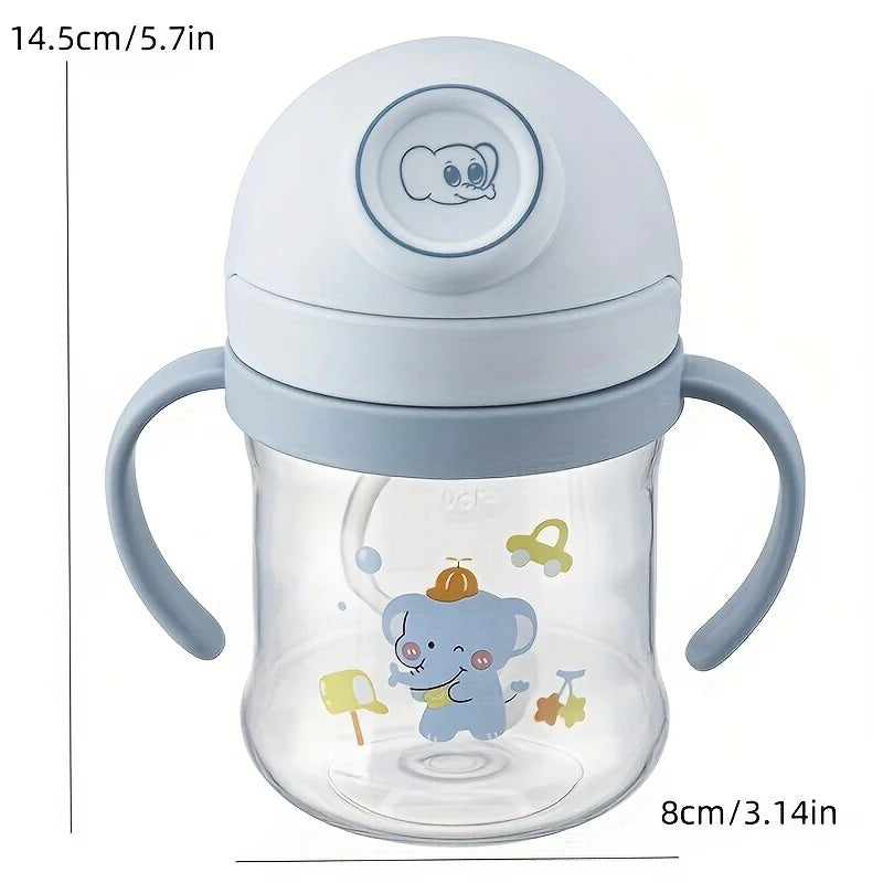 250ml/8oz Cute Cartoon Straw Cup with Handle, Gravity Ball, Sippy Cup, Perfect Water Bottle Gift for Outdoor Daily Use