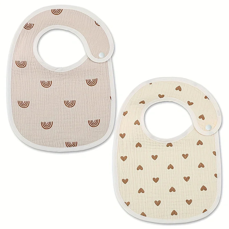 2pcs Newborn Baby Cotton Gauze Bibs Waterproof Infant Boys Girls Burp Cloths Printing Scarf Toddler Saliva Towel Feeding Stuff