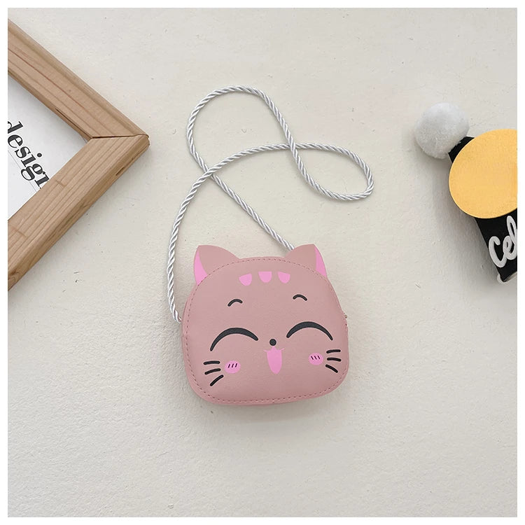 New Outdoor Kids Shoulder Bag PU Leather Cartoon Girls Princess Handbag Cute Cat Travel Baby Mini Coin Purse Messenger Bags