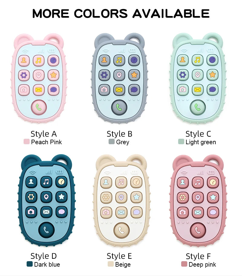 2024 New Baby Teether mobile phone Shape Silicone Teether Teething Toy Kids Sensory Educational Toy baby gift set