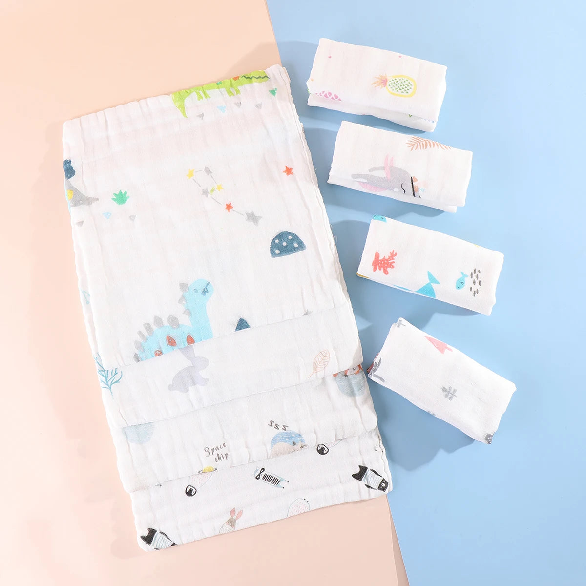 Random 5pcs Muslin 8 layers Cotton Soft Baby Towels Baby Face Towel Handkerchief Bathing Feeding Face Washcloth Wipe Burp Cloth