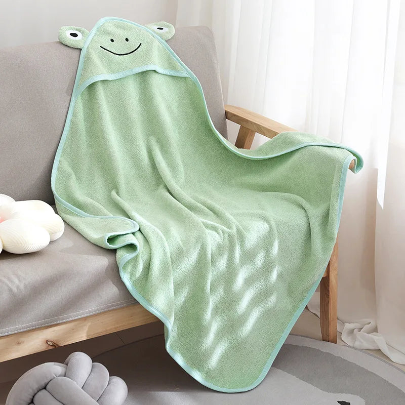 Kids Bathrobe Cotton Thickened Absorbent Breathable Bath Hooded Cloak Baby Skin Quick Drying Cartoon Animal Shower Towel