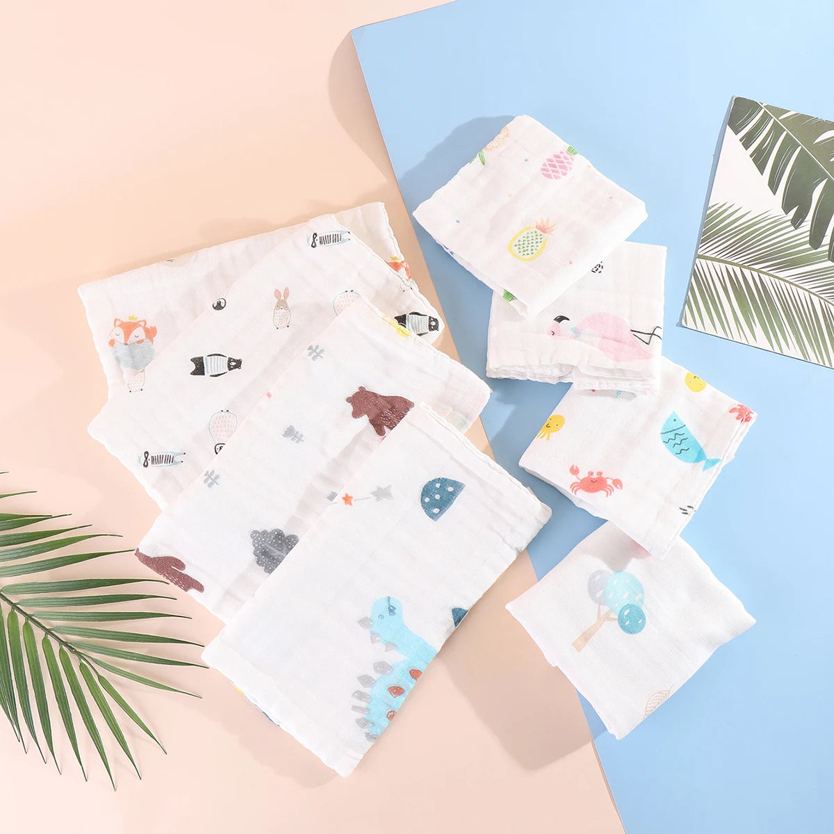 Random 5pcs Muslin 8 layers Cotton Soft Baby Towels Baby Face Towel Handkerchief Bathing Feeding Face Washcloth Wipe Burp Cloth