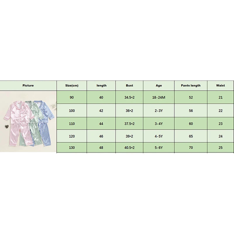 Kid Girls Boys Fall Pajamas Set Stripe Print Long Sleeve Shirts Tops Long Pants Satin 2 Pieces Lounge Suit Sleepwear