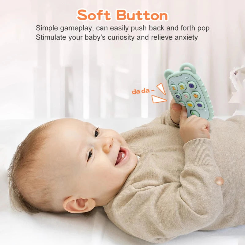 2024 New Baby Teether mobile phone Shape Silicone Teether Teething Toy Kids Sensory Educational Toy baby gift set