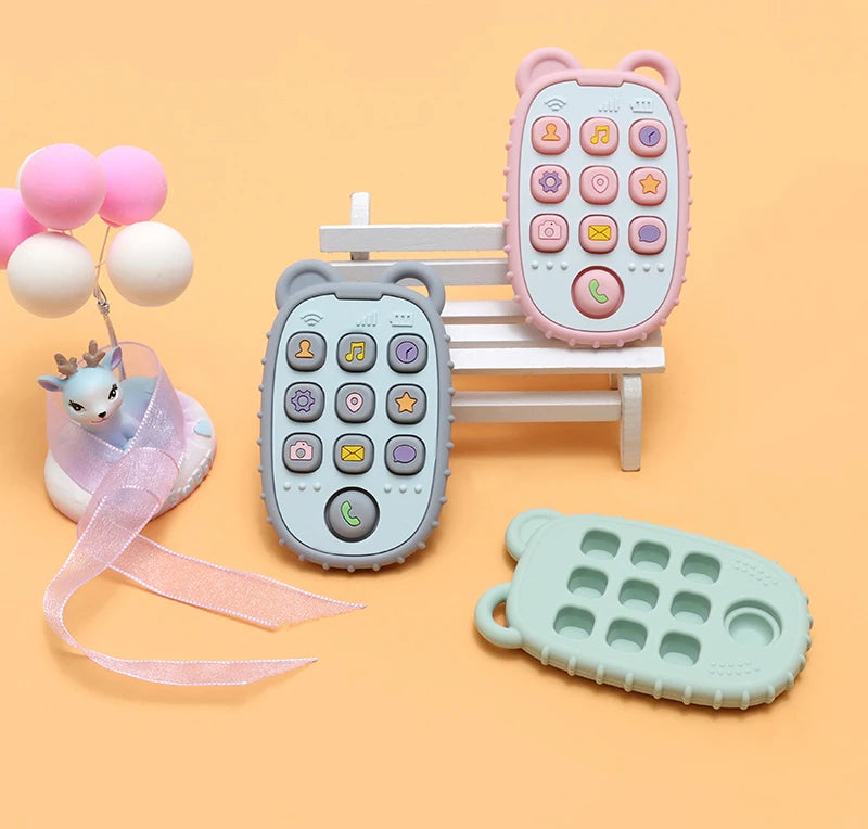 2024 New Baby Teether mobile phone Shape Silicone Teether Teething Toy Kids Sensory Educational Toy baby gift set