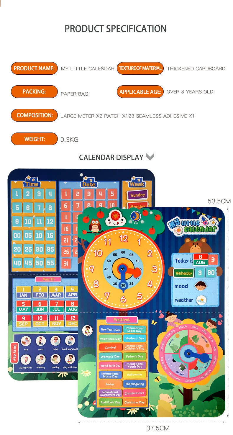 Kids Visual Schedule Daily Calendar Chart Busy Board Preschool Early Learning Toys Time Date Month Festival Weather Season Mood