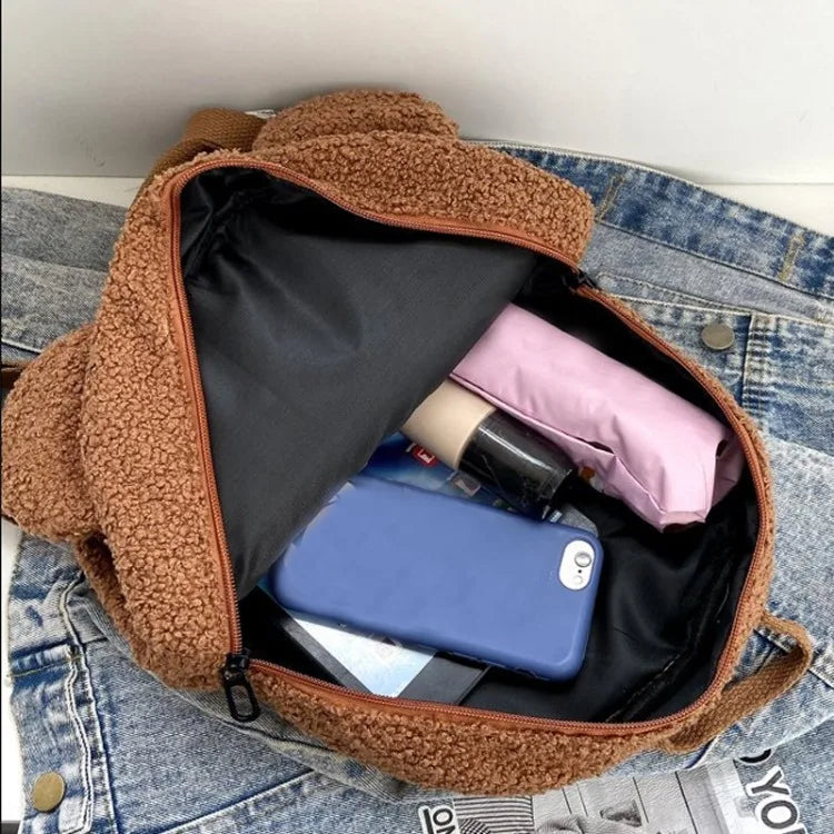Cute Bear Ear Plush Backpack for Kids Adult Lamb Fleece Shoulder Bag High-capacity Korean Parent-Child Bags Boys Girls Backpacks
