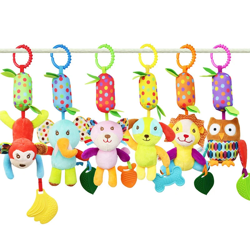 Baby Hanging Rattles Soft Sensory Learning Toy Plush Animals Stroller Infant Car Bed Crib Travel Activity for Babies Toddlers