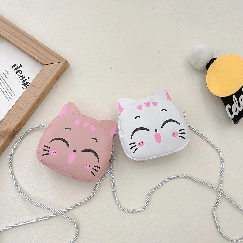 New Outdoor Kids Shoulder Bag PU Leather Cartoon Girls Princess Handbag Cute Cat Travel Baby Mini Coin Purse Messenger Bags