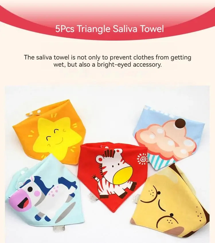 5pcs Pure Cotton Bandana Waterproof Bibs Baby Saliva Towel Triangle Scarf Newborn Boys Girls Absorbent Cloth Bib Saliva Scarf