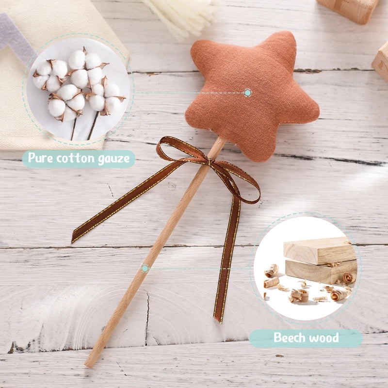 1PC Baby Rattle Toy Beech Wooden Star Wooden Magic Wand Wood Teething Rodent Nursing Accessories Montessori Toys Play Gym Toy