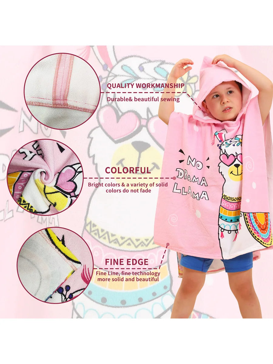 80-130cm Kids Hooded Bath Beach Poncho Towels Baby Quick Dry Bathrobe Child Cartoon Poncho Towels Microfiber Swim Cover-ups