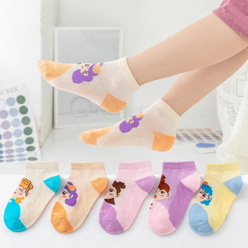 5 PAir Set Children Socks Summer Fishnet Boy Socks Spring Summer Thin Mesh Boat Socks Boys Girls Short Socks