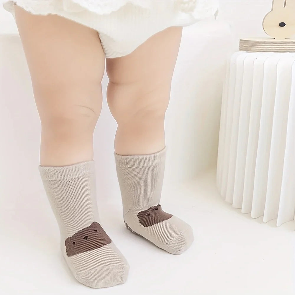 6/1 Pairs Autumn And Winter Large Area Dot Glue Baby Trampoline Socks, Baby Little Kids Non-slip Floor Socks Large Cartoon Strai