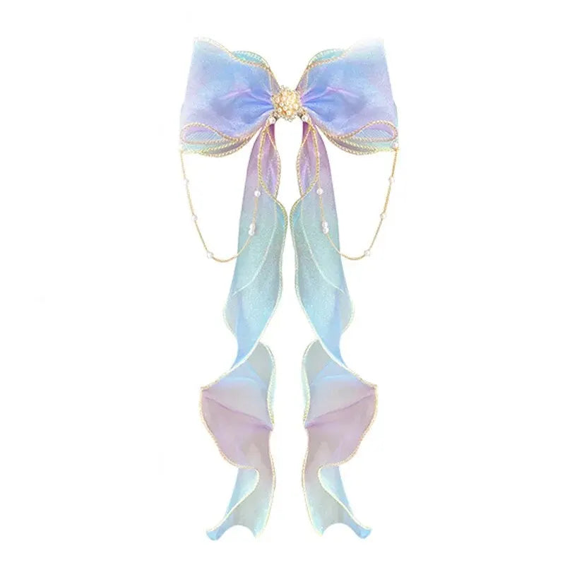 Elegant Creative Trendy Mesh Gradient Bow Tassel Hair Clips Decorative Hair Accessories For Holiday Party Girls Accessories