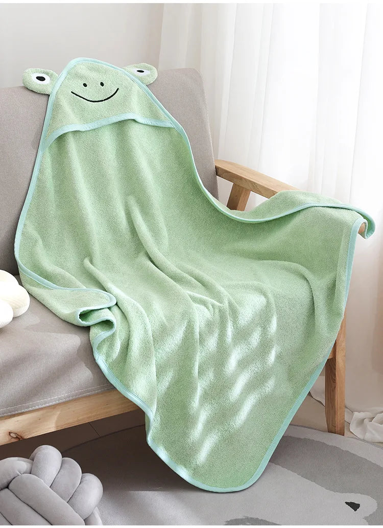 Kids Bathrobe Cotton Thickened Absorbent Breathable Bath Hooded Cloak Baby Skin Quick Drying Cartoon Animal Shower Towel