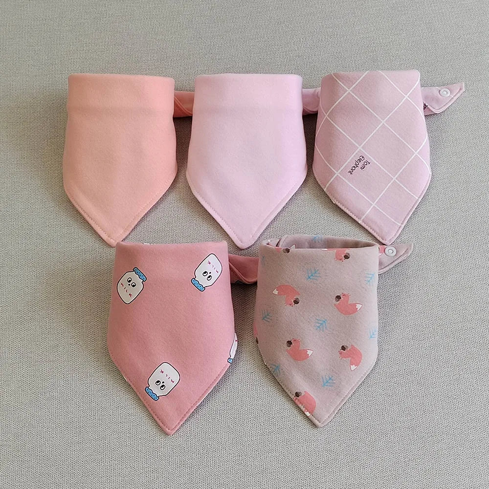 5pcs/lot Baby Bibs Triangle Double Cotton Bibs Cartoon Print Saliva Towel Baby Boys Girls Feeding Apron Cotton Bandana Bibs