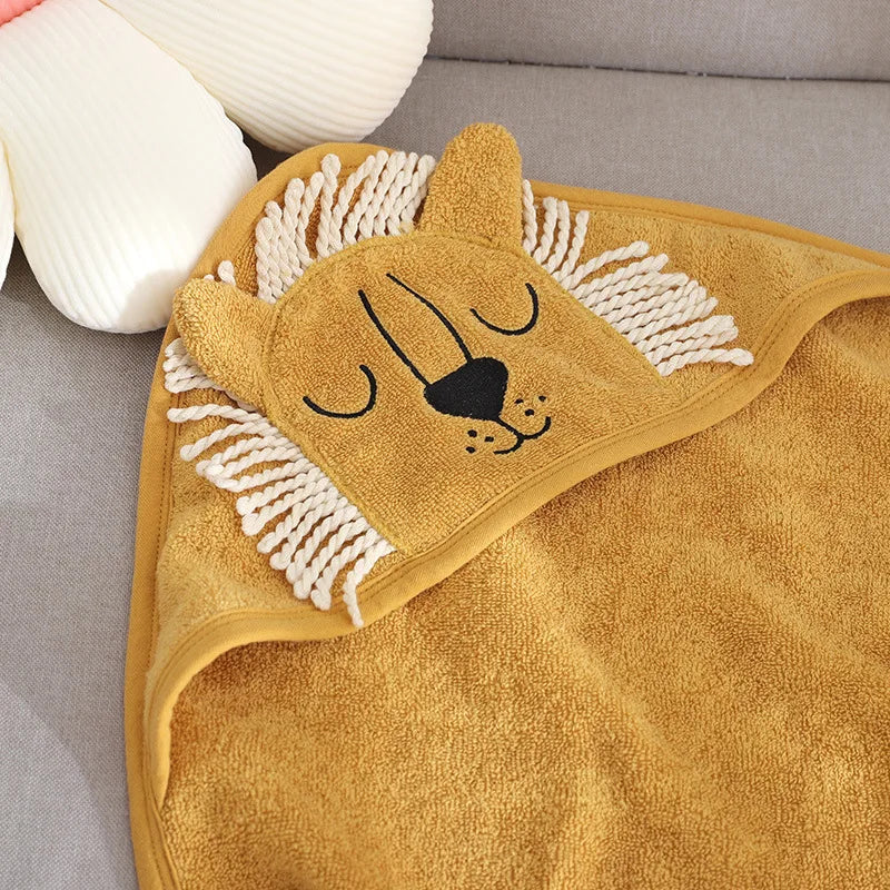 Kids Bathrobe Cotton Thickened Absorbent Breathable Bath Hooded Cloak Baby Skin Quick Drying Cartoon Animal Shower Towel