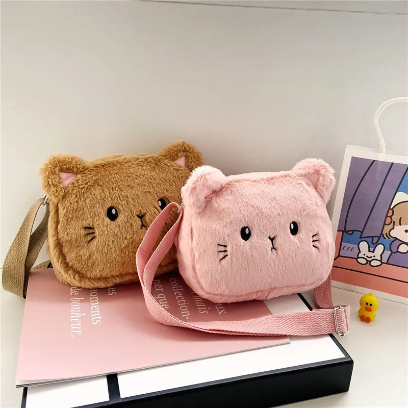 1 Piece Cute Kids Bag for Girls Kawaii Cartoon Animal Cat Messenger Bag for Children Portable High Capacity Outdoor Plush Bag