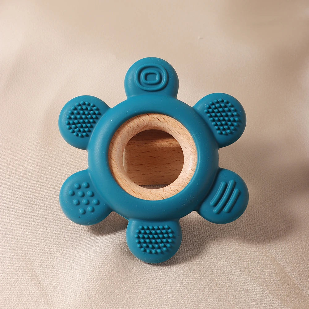 new Baby rudder shape silicone teether Food Grade Safe Teether with wooden ring Toy Teething gift