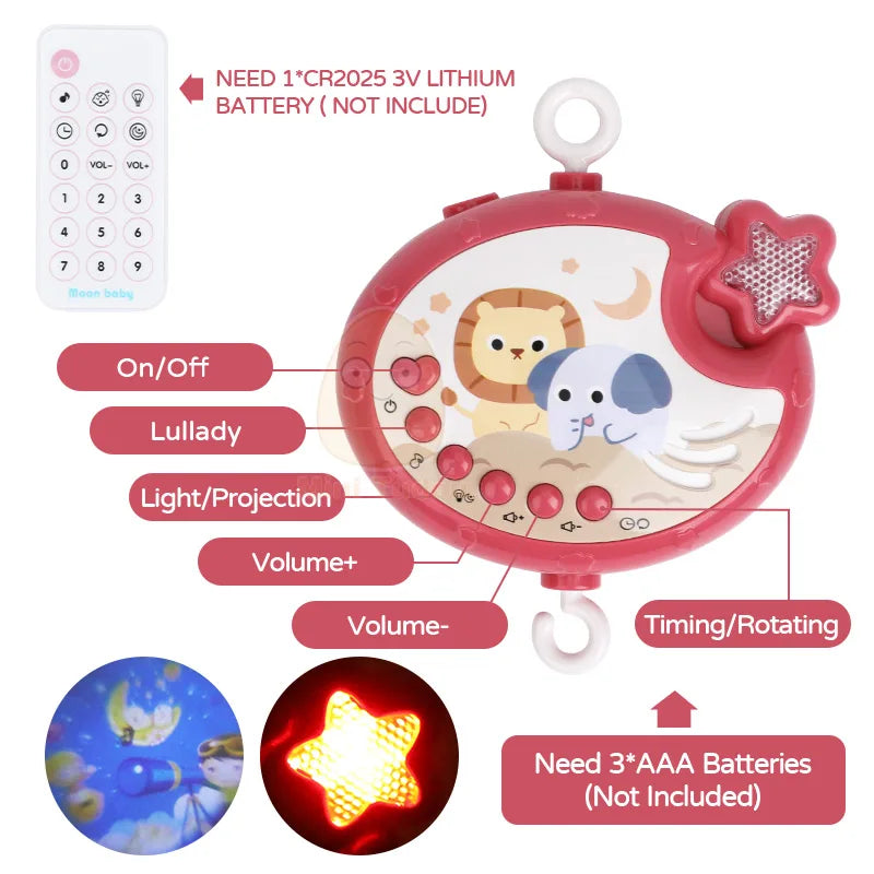 Baby Crib Mobile Rattle Toy For 0-12 Months Infant Rotating Musical Projector Night Light Bed Bell Educational For Newborn Gift