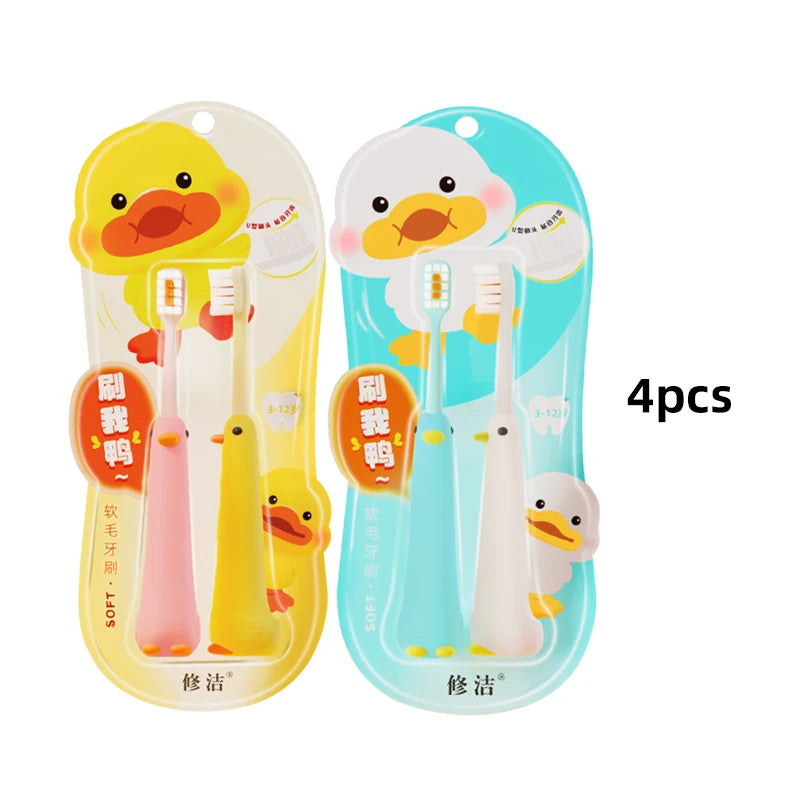2/4/6/8pcs Cute Duck Children Toothbrushes 0.12mm High-Density Soft-Bristled Tooth Brush Non-Slip Tothbrush For Kids Aged 3-12