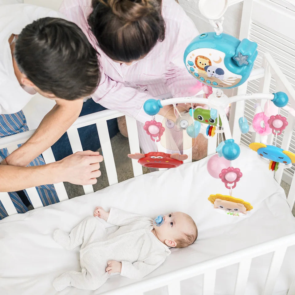 Baby Crib Mobile Rattle Toy For 0-12 Months Infant Rotating Musical Projector Night Light Bed Bell Educational For Newborn Gift