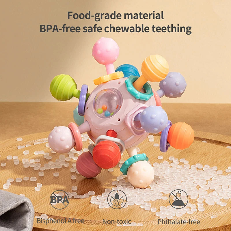 Montessori Baby Teething Toys Sensory Chew Teething Ball Rattle Grasping Activities Babies Toys for 0-18 Months Girls Boys Gifts