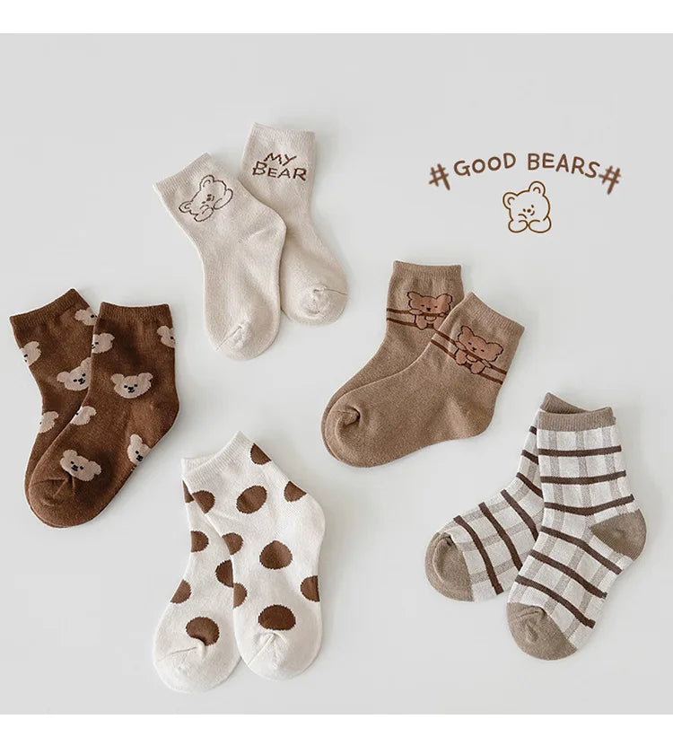 1-9T Kids Boys Girls Socks Autumn Cozy Sock Cute Bear Pattern Cotton Socks Children