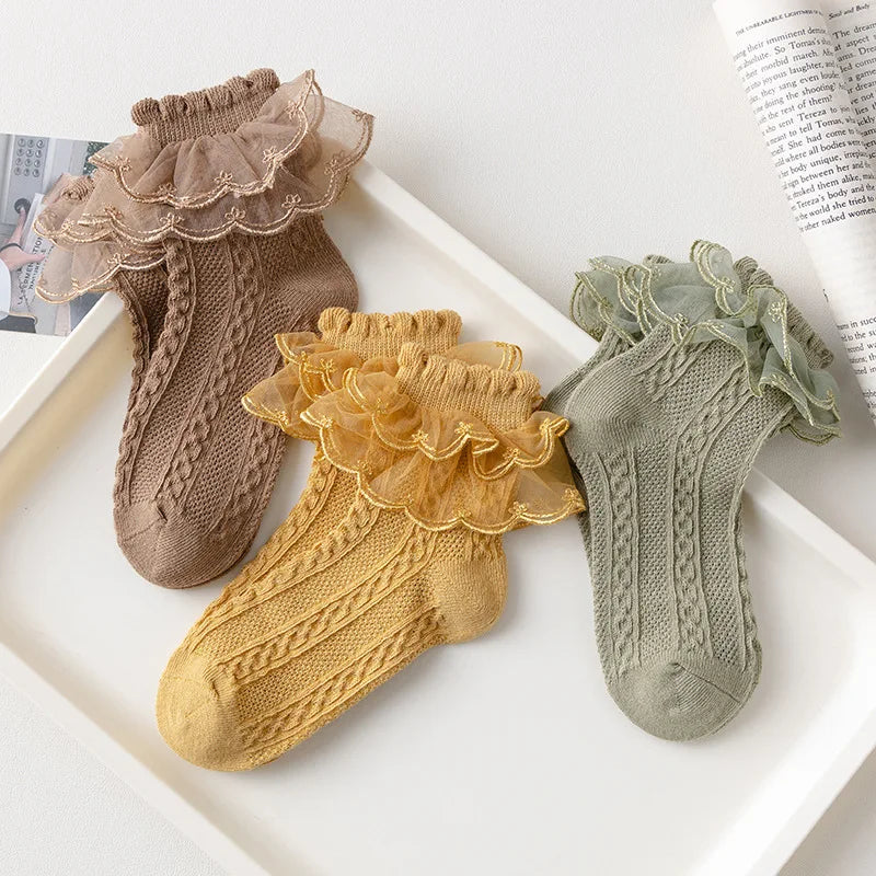 3 Pairs/Lot Summer Girls Socks Baby Kids Ruffle Sock Cute Children Frilly White Black Lace Cotton Socks For 1-10Years