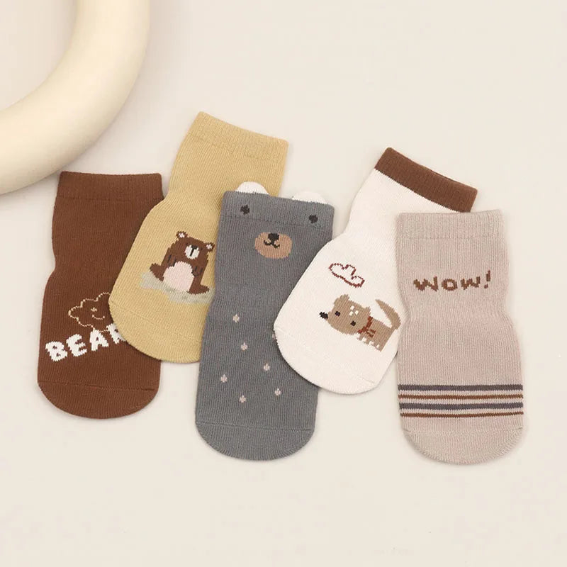 5 Pairs Kids Non-slip Socks Cotton Boys and Girls Cute Cartoon Patterned Comfy Breathable Baby Toddler Floor Socks