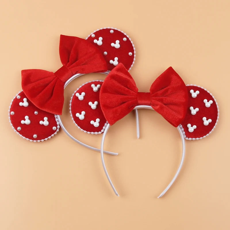 Disney Mickey 3.3"Velvet Ears Headband For Girls Soft Bow Hairband Halloween Festival Party Christmas DIY Hair Accessories