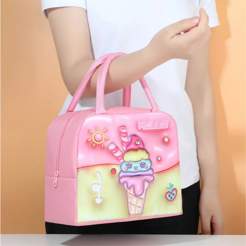 Kids Lunch Bag For School Portable Thermal Bag Children Cartoon Insulated Lunch Bag Cooler Bento Pouch Dinner Picnic Handbags
