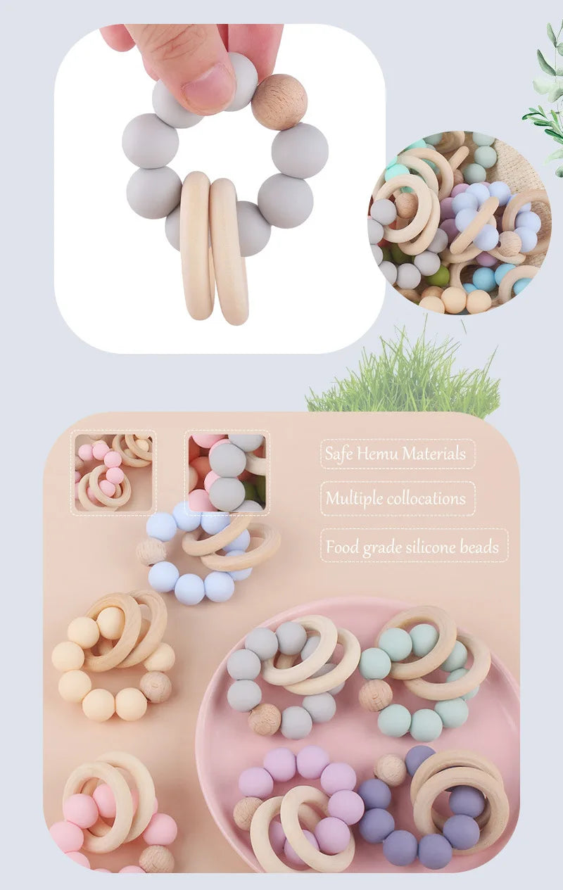 Teethers for Baby Teething Toy Silicone Bead Chew Newborn Bath Bébé Accessories Mordedores De Silicona Para Silicone toys