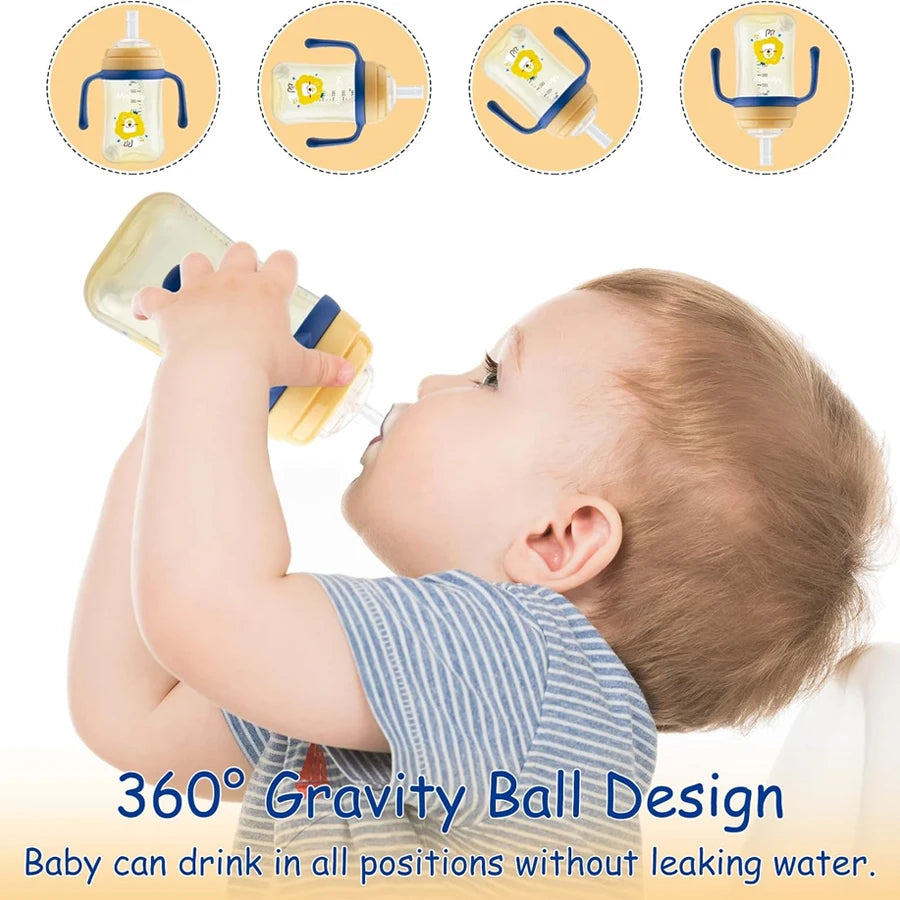 240 ml PP straw cup with gravity ball for babies over 6 months Food-grade liquid silicone straw to protect teeth Square water cu