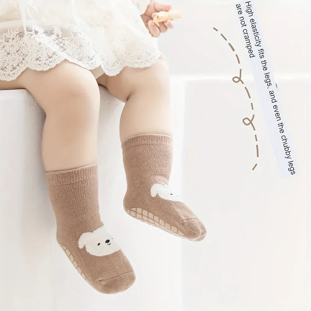 6/1 Pairs Autumn And Winter Large Area Dot Glue Baby Trampoline Socks, Baby Little Kids Non-slip Floor Socks Large Cartoon Strai