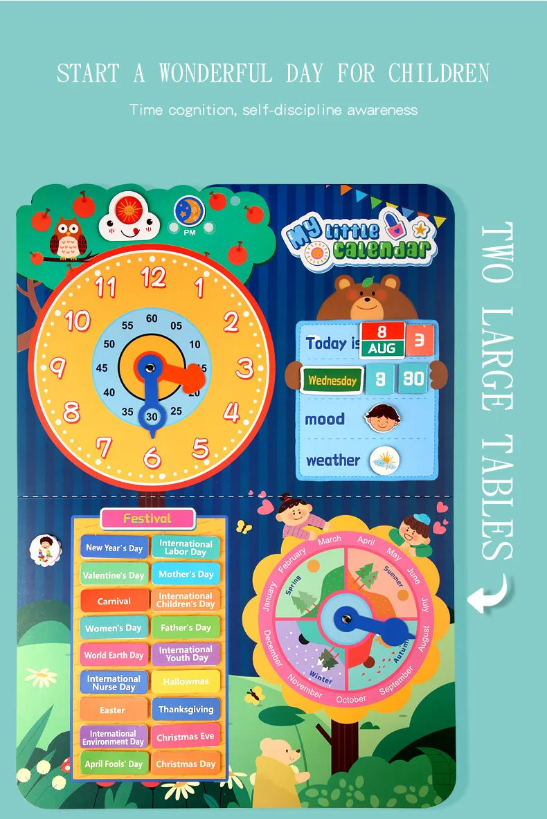 Kids Visual Schedule Daily Calendar Chart Busy Board Preschool Early Learning Toys Time Date Month Festival Weather Season Mood