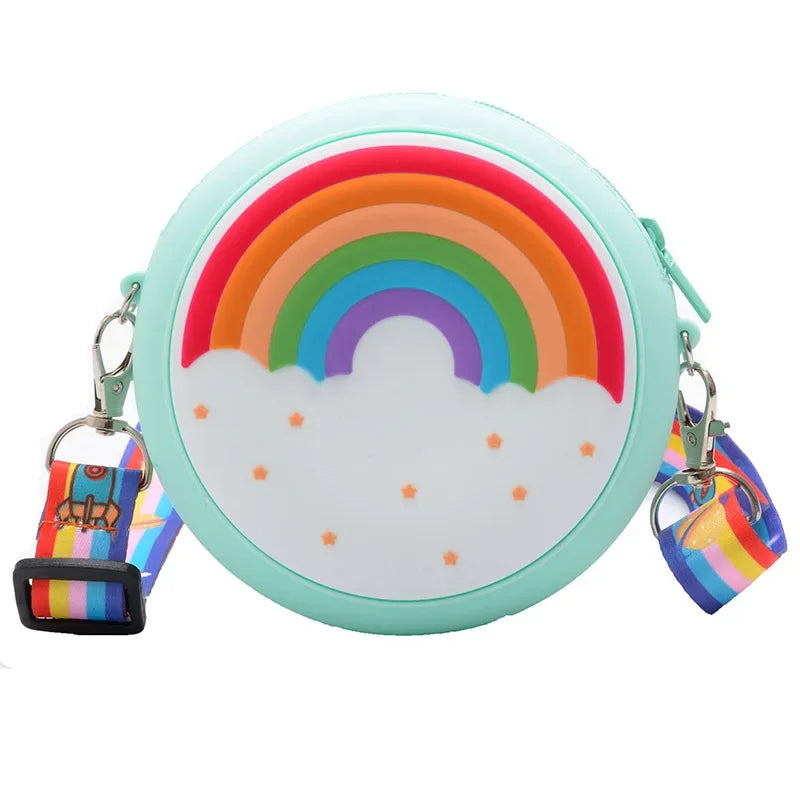 Round Donut Crossbody Bag Child Child Girl Children Shoulder Bag Adjustable Strap Vacation Travel Rainbow Printed Pocket Package